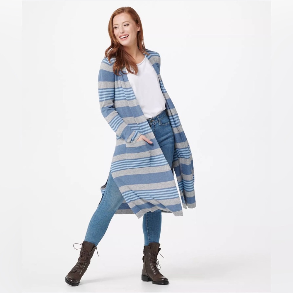 Laurie Felt Cashmere Blend Duster Cardigan, Blue/Gray, Size M